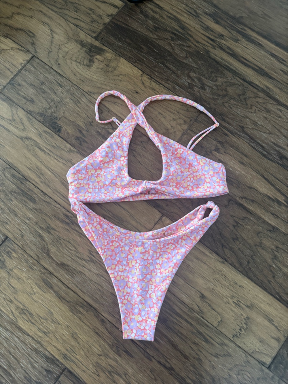 Skatie Pink Floral Cutout Bikini Set